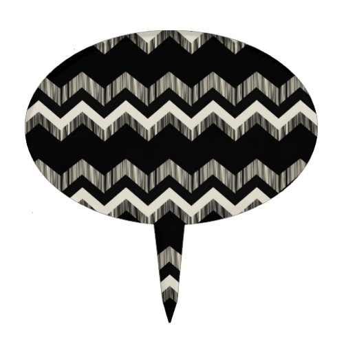 Preppy Girly Pattern Black And Grey Chevron Cake Topper