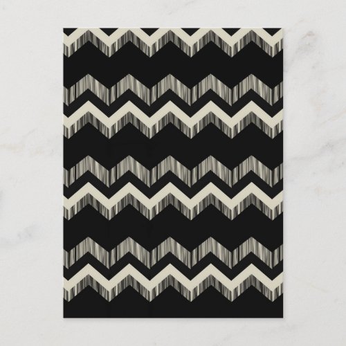 Preppy Girly Pattern Black And Grey Chevron Postcard