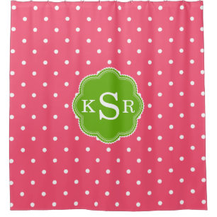 Preppy Girly Watermelon Pink Green Dots Custom Shower Curtain