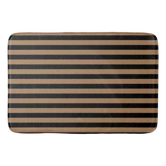  Preppy Gold and Black Stripes Geometric Pattern Bath Mat (Front)