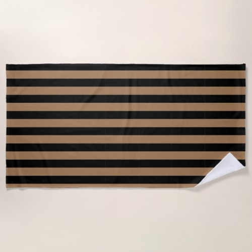  Preppy Gold and Black Stripes Geometric Pattern Beach Towel