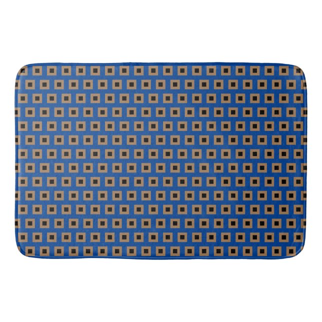  Preppy Gold and Bronze Geometric Grid Pattern Bath Mat (Front)