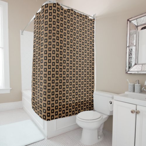  Preppy Gold and Bronze Geometric Grid Pattern Shower Curtain