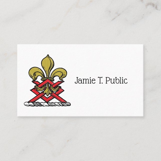Preppy Gold Red Heraldic Crest Fleur de Lis Emblem Business Card (Front)