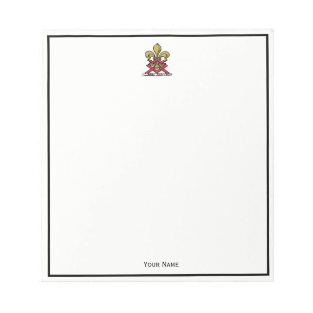 Preppy Gold Red Heraldic Crest Fleur de Lis Emblem Notepad (Front)