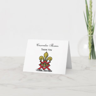Preppy Gold Red Heraldic Crest Fleur de Lis Emblem Thank You Card