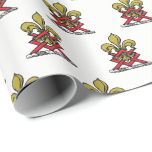 Preppy Gold Red Heraldic Crest Fleur de Lis Emblem Wrapping Paper