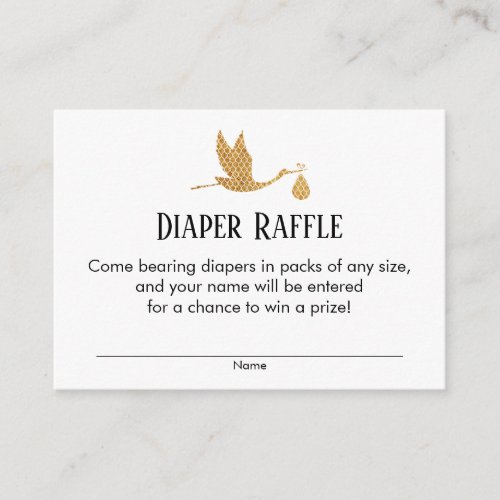 Preppy Gold Stork Diaper Raffle Ticket Insert Card