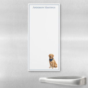 Preppy Golden Retriever and Stripes Magnetic Notepad