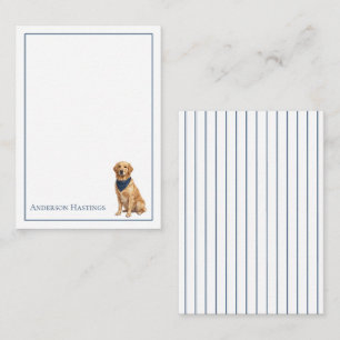 Preppy Golden Retriever and Stripes Note Card
