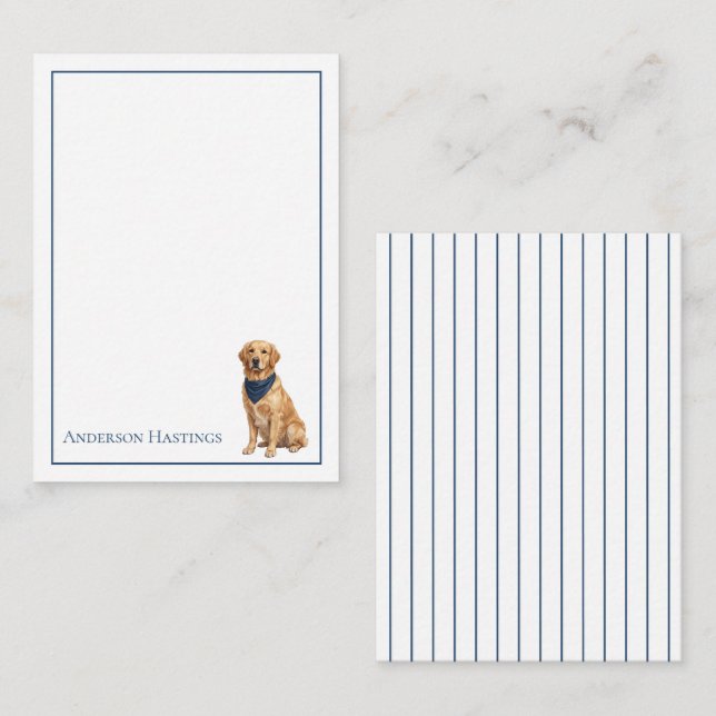 Preppy Golden Retriever and Stripes Note Card (Front/Back)