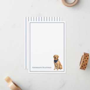 Preppy Golden Retriever and Stripes Note Card
