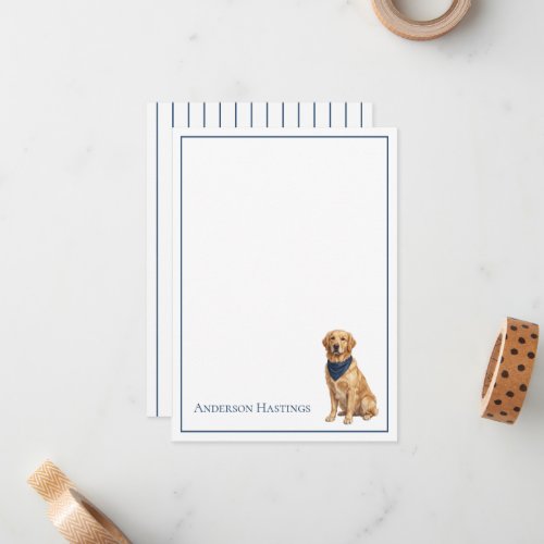 Preppy Golden Retriever and Stripes Note Card