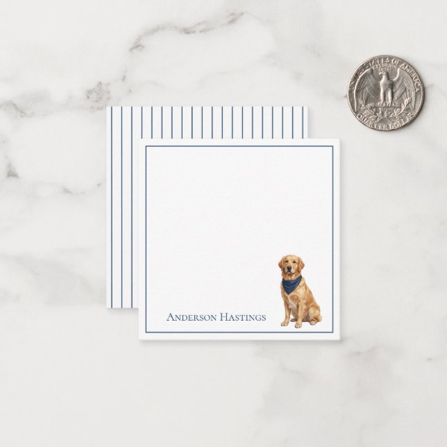 Preppy Golden Retriever and Stripes Note Card (Front/Back In Situ)