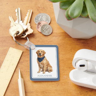 Preppy Golden Retriever Personalized Keychain