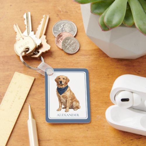 Preppy Golden Retriever Personalized Keychain