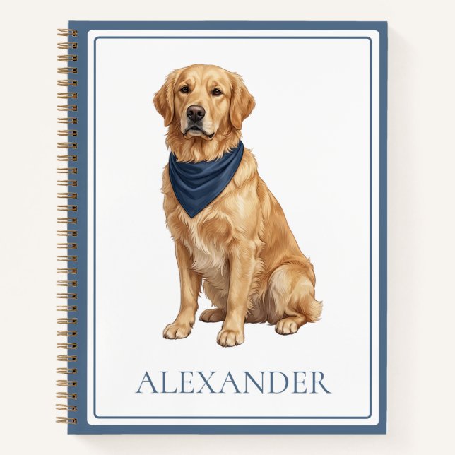 Preppy Golden Retriever Personalized Notebook (Front)