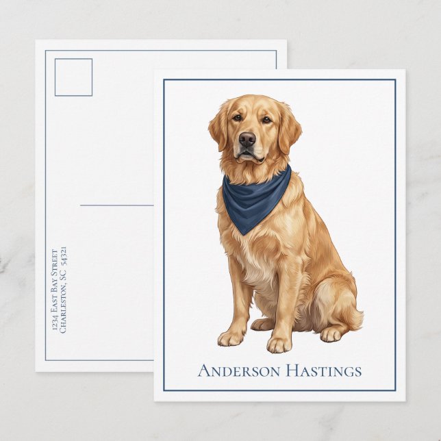 Preppy Golden Retriever Personalized Postcard (Front/Back)