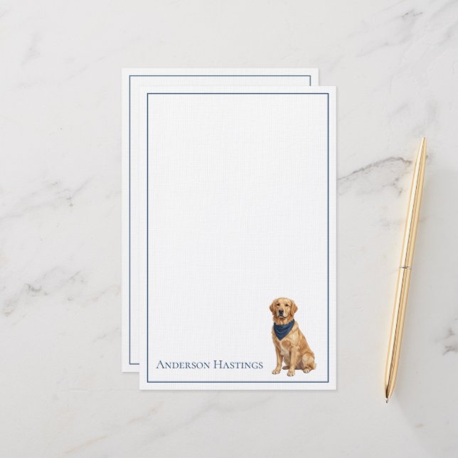 Preppy Golden Retriever Personalized Stationery (Front/Back In Situ)