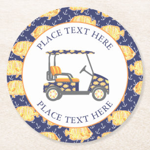 Preppy Goldfish Golf Cart Round Paper Coaster
