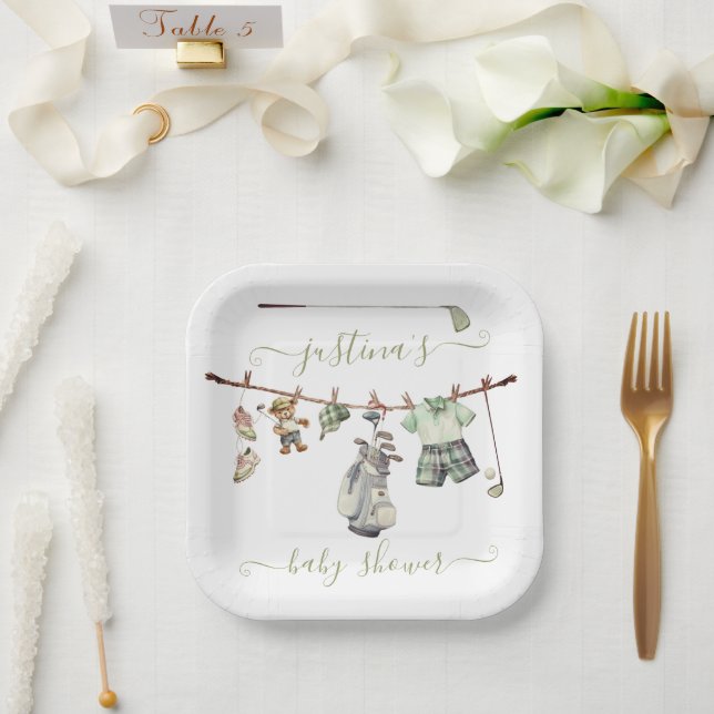Preppy Golf Baby Shower Clothesline Paper Plates (Wedding)