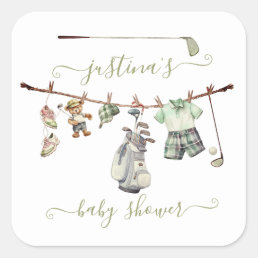 Preppy Golf Baby Shower Clothesline Square Sticker