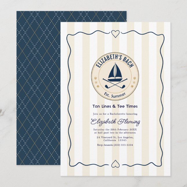 Preppy Golf Beach Club Bachelorette Party Invitation (Front/Back)