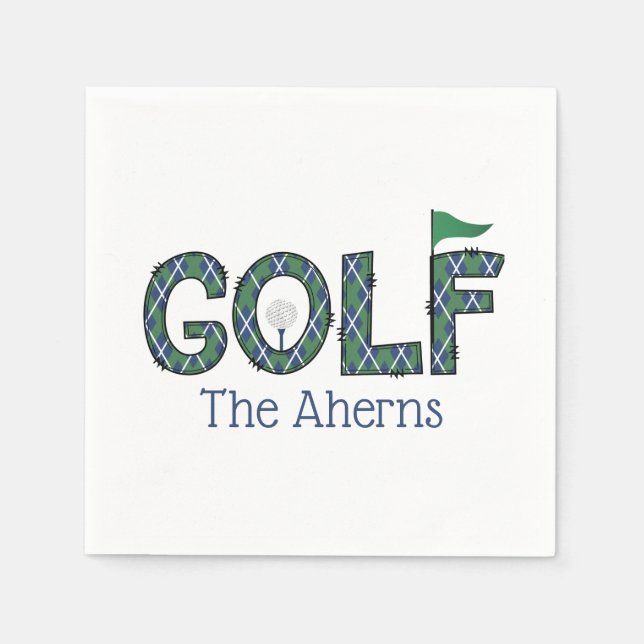 Preppy Golf Blue Green Argyle Custom  Napkins (Front)