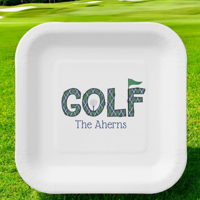 Preppy Golf Blue Green Argyle Custom  Paper Plates (Creator Uploaded)