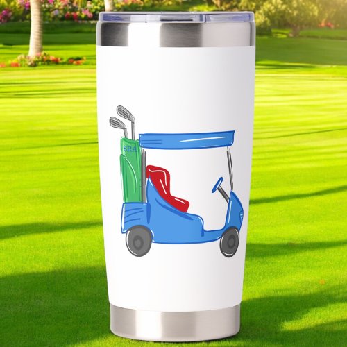 Preppy Golf Cart Golfer Monogram Insulated Tumbler