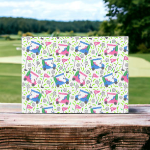 Preppy Golf Cart Pattern / Pink & Blue Golf Carts Note Card