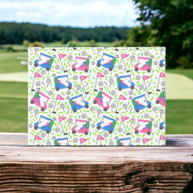 Preppy Golf Cart Pattern / Pink & Blue Golf Carts Note Card (Creator Uploaded)