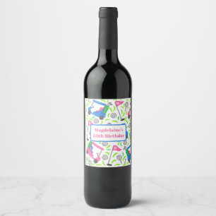 Preppy Golf Cart Personalized Birthday Shower Wine Label