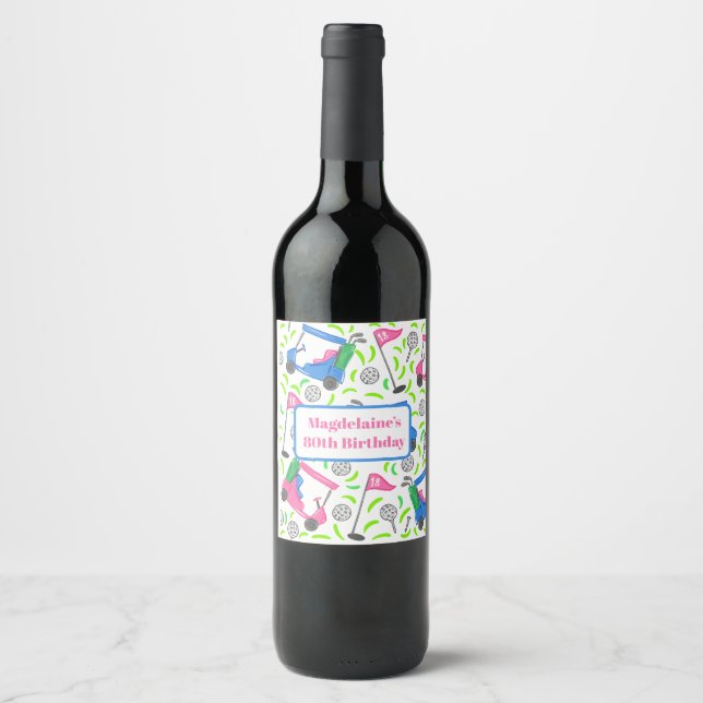 Preppy Golf Cart Personalized Birthday Shower Wine Label (Front)