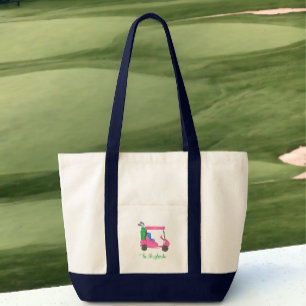 Preppy Golf Cart Pink / Golf Gift Personalized Tote Bag