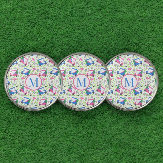 Preppy Golf Carts Monogram Ball Marker (Creator Uploaded)