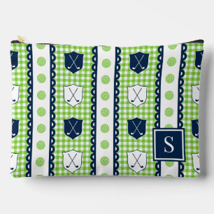 Preppy Golf Crest Gingham - Lime & Navy Accessory Pouch