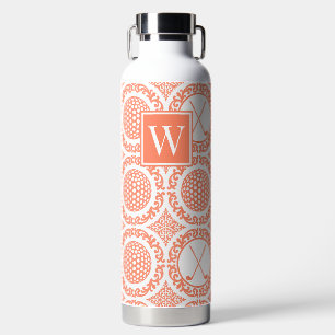 Preppy Golf Damask – Balls & Clubs - Coral & White Water Bottle