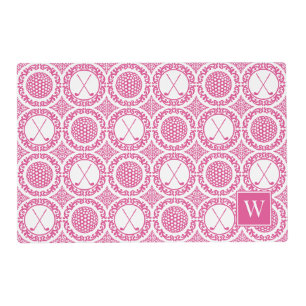 Preppy Golf Damask - Balls & Clubs – Hot Pink Placemat