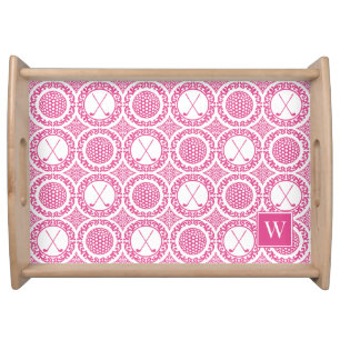Preppy Golf Damask - Balls & Clubs – Hot Pink Serving Tray