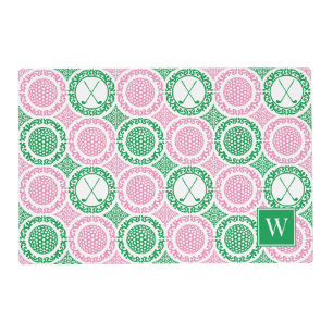 Preppy Golf Damask - Balls & Clubs – Pink & Green Placemat