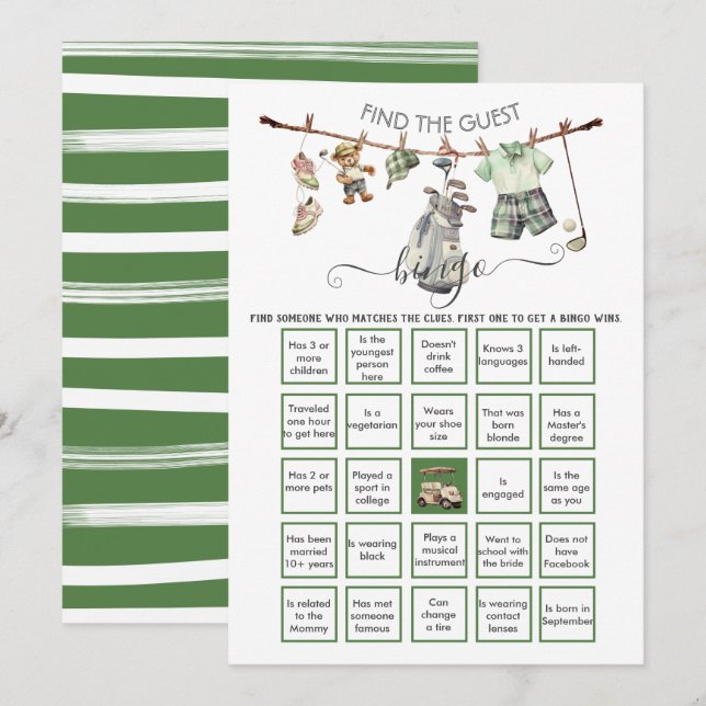 Preppy Golf Find the Guest BINGO  Invitation (Front/Back)