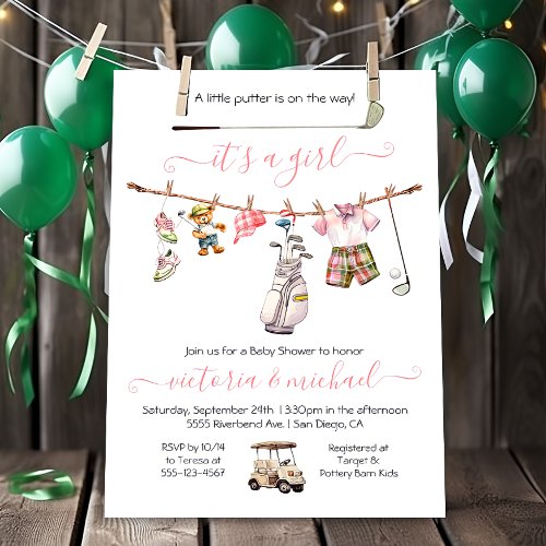 Preppy Golf Girl Baby Shower Invitation