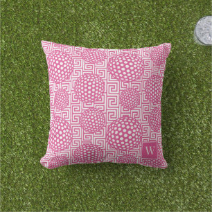 Preppy Golf Greek Key - Classic Hot Pink & White Outdoor Pillow