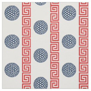 Preppy Golf Greek Key Stripe - Red & Navy Fabric