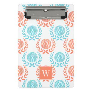 Preppy Golf Laurel Wreath - Coral & Turquoise Mini Clipboard