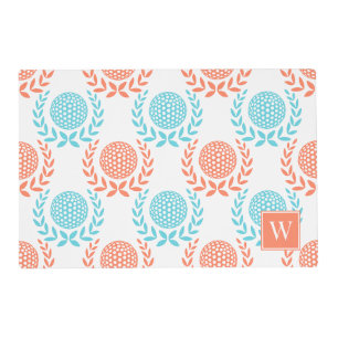 Preppy Golf Laurel Wreath – Coral & Turquoise Placemat