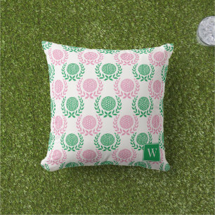Preppy Golf Laurel Wreath - Pink & Green Outdoor Pillow