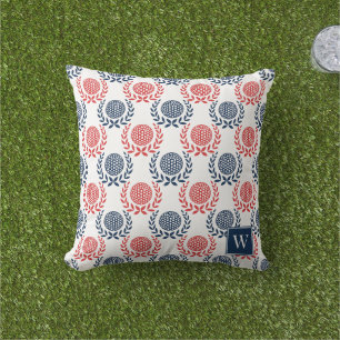 Preppy Golf Laurel Wreath - Red & Navy Outdoor Pillow
