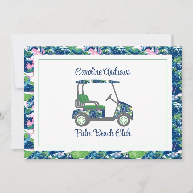 Preppy Golf Palm Beach Golf Cart Thank You Card (Front)